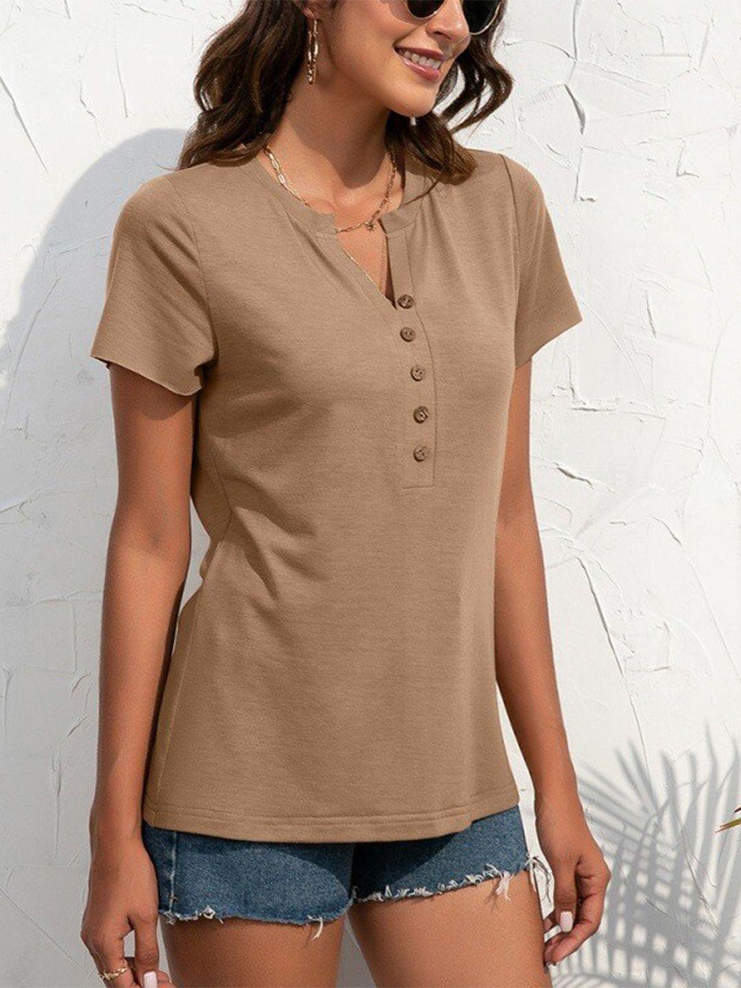 bostreet women beige solid poly cotton top