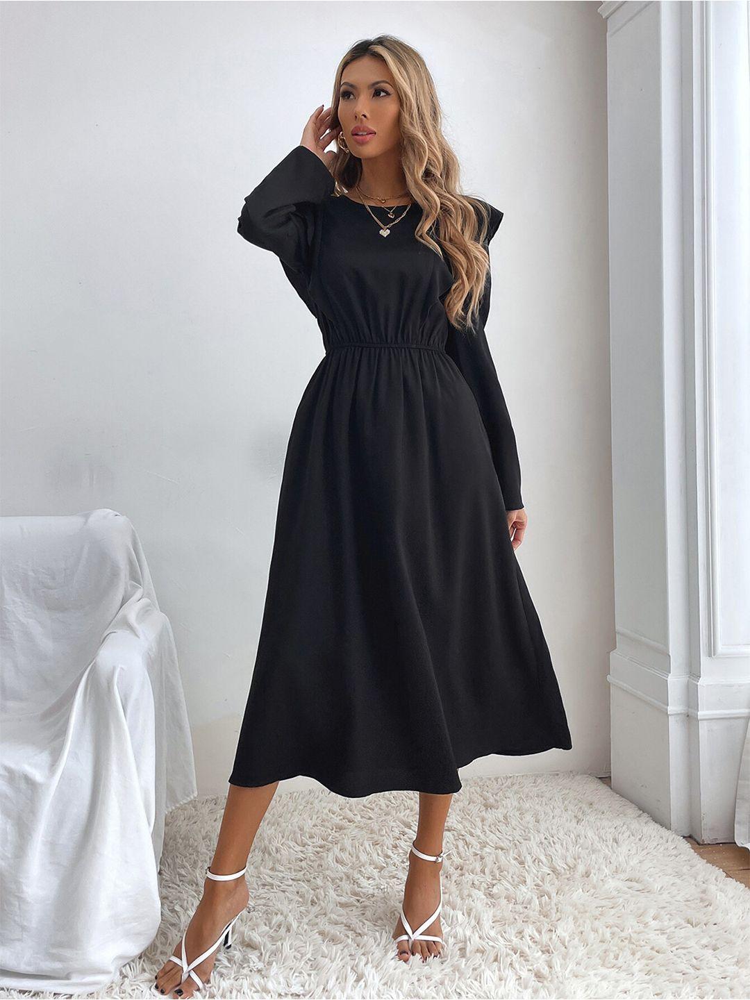 bostreet women black a-line midi dress