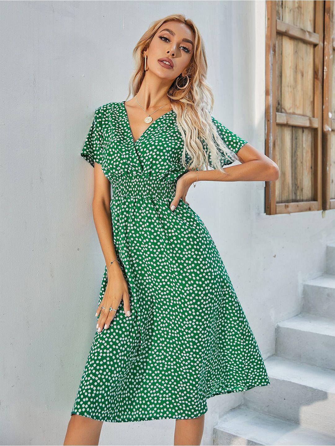 bostreet women green fit and flare midi dress