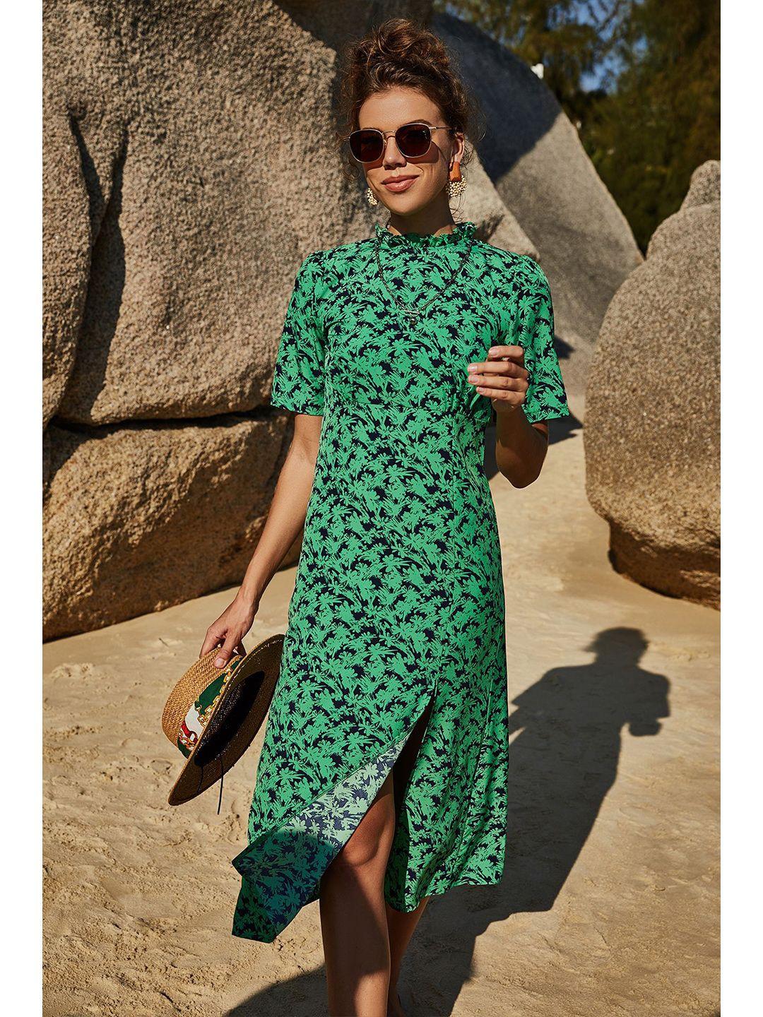 bostreet women green floral printed sheath midi dress
