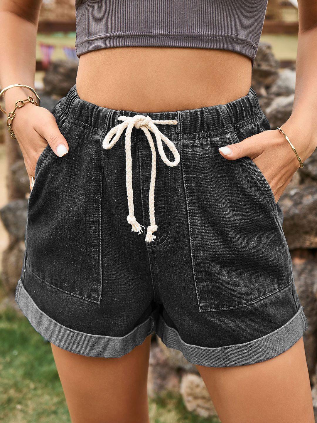 bostreet women grey mid-rise denim shorts