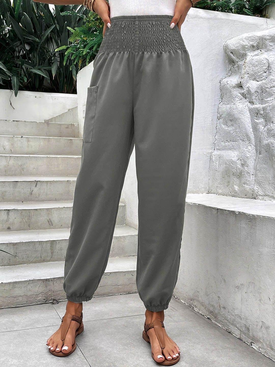 bostreet women grey tapered fit easy wash joggers trousers