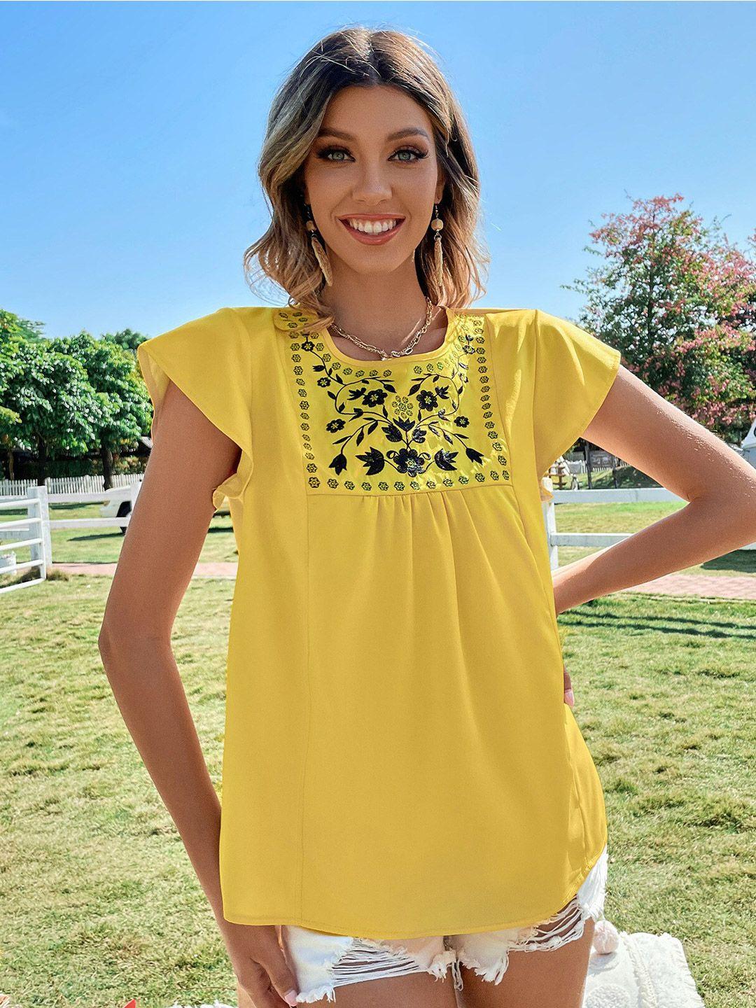 bostreet women yellow embroidered top