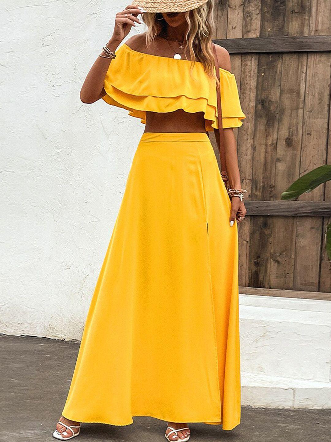 bostreet yellow off shoulder top with skirt