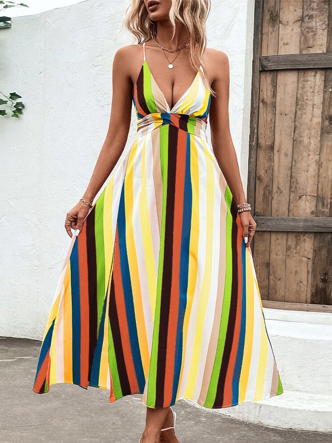 bostreet yellow striped shoulder straps maxi dress