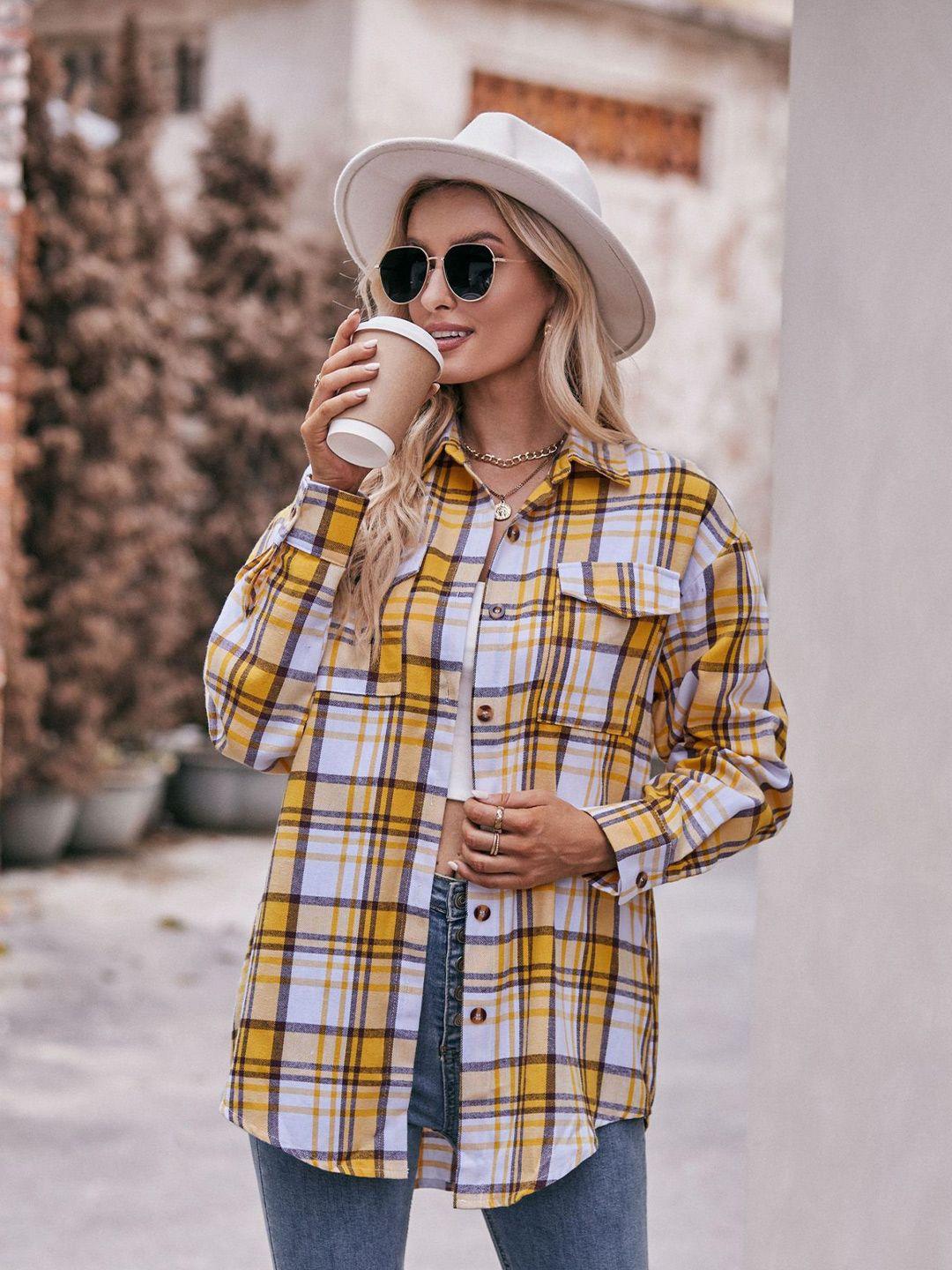 bostreet yellow white tartan checked casual shirt