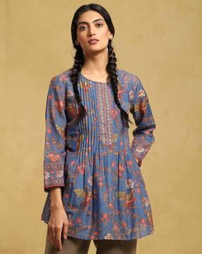 botanic print a-line kurta with camisole