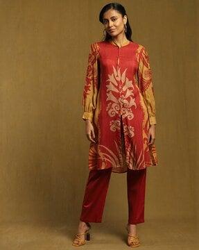 botanic print straight kurta with pants