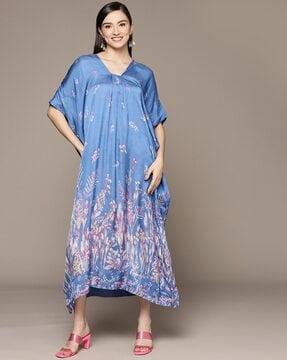 botanical print kaftan dress