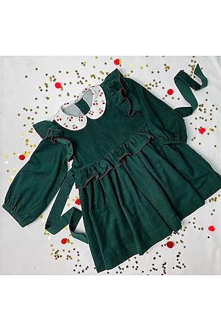 bottle green corduroy dress for girls