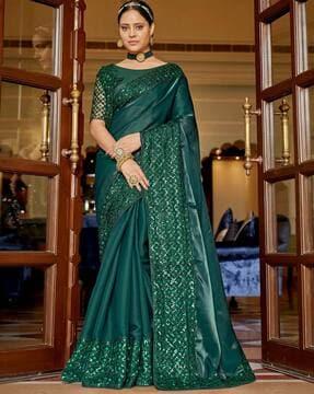 bottle green jimmy choo embroidered embellished saree with belt saree