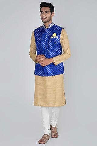 bottle blue embroidered bandhani bundi jacket