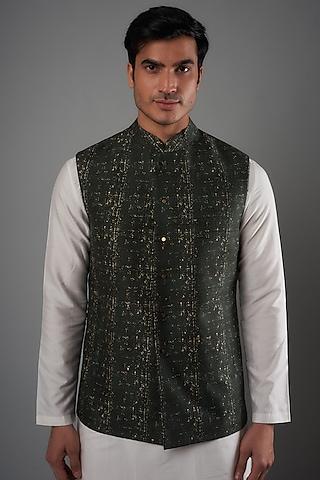 bottle green  silk nehru jacket