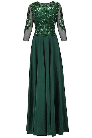 bottle green baroque embroidered gown