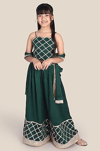 bottle green bemberg satin gota work palazzo pant set for girls