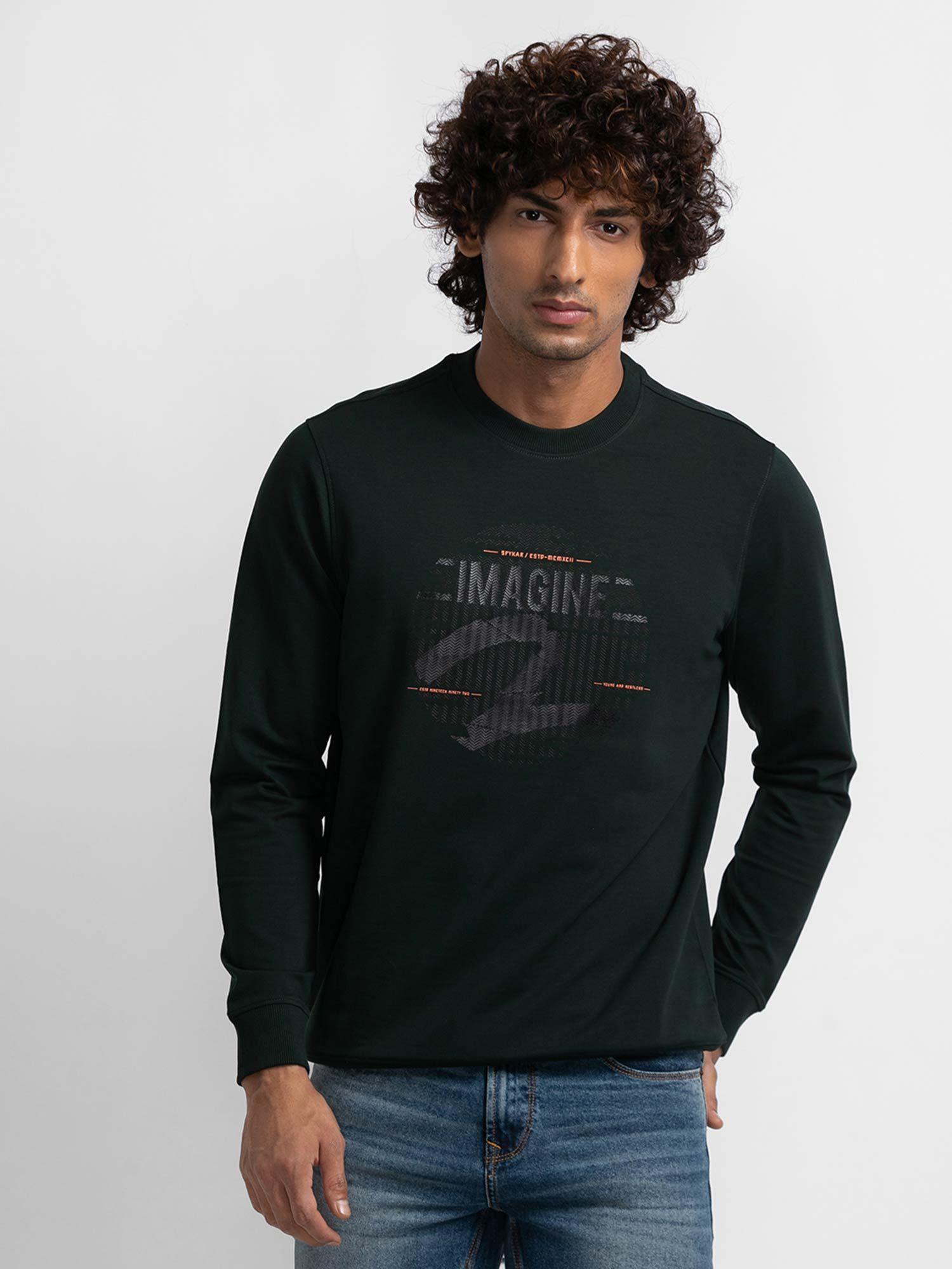 bottle green cotton full sleeve round neck sweatshirt for men