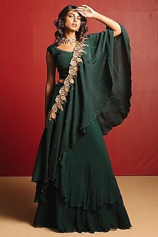 bottle green crepe & georgette lehenga set