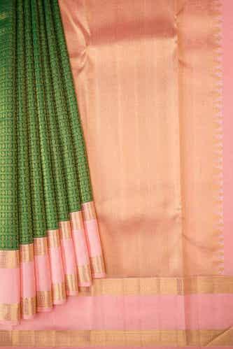 bottle green dual tone kanchipuram silk saree