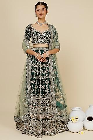 bottle green embellished bhavna lehenga set