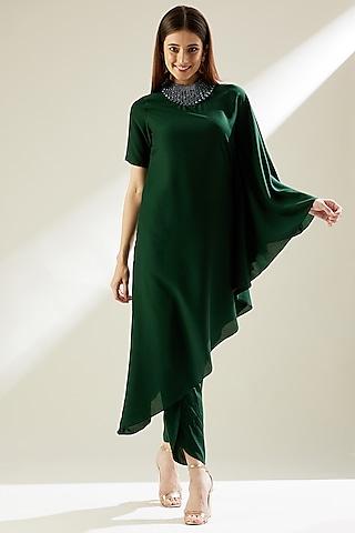 bottle green embellished tunic set