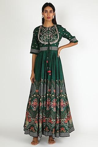 bottle green embroidered gown with jacket