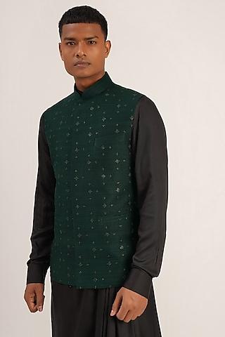 bottle green embroidered jawahar jacket