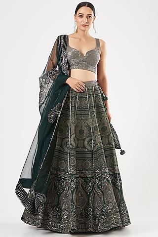 bottle green embroidered lehenga set