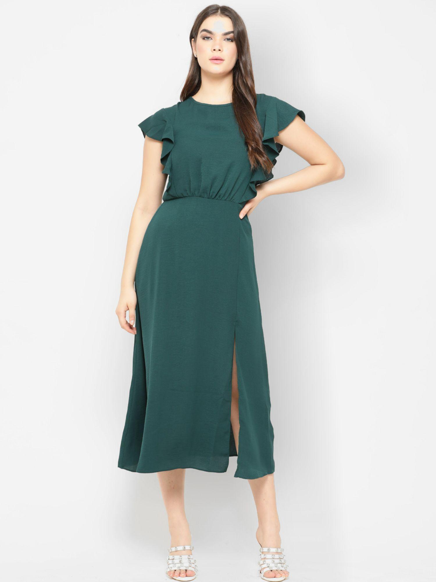 bottle green fashion dress