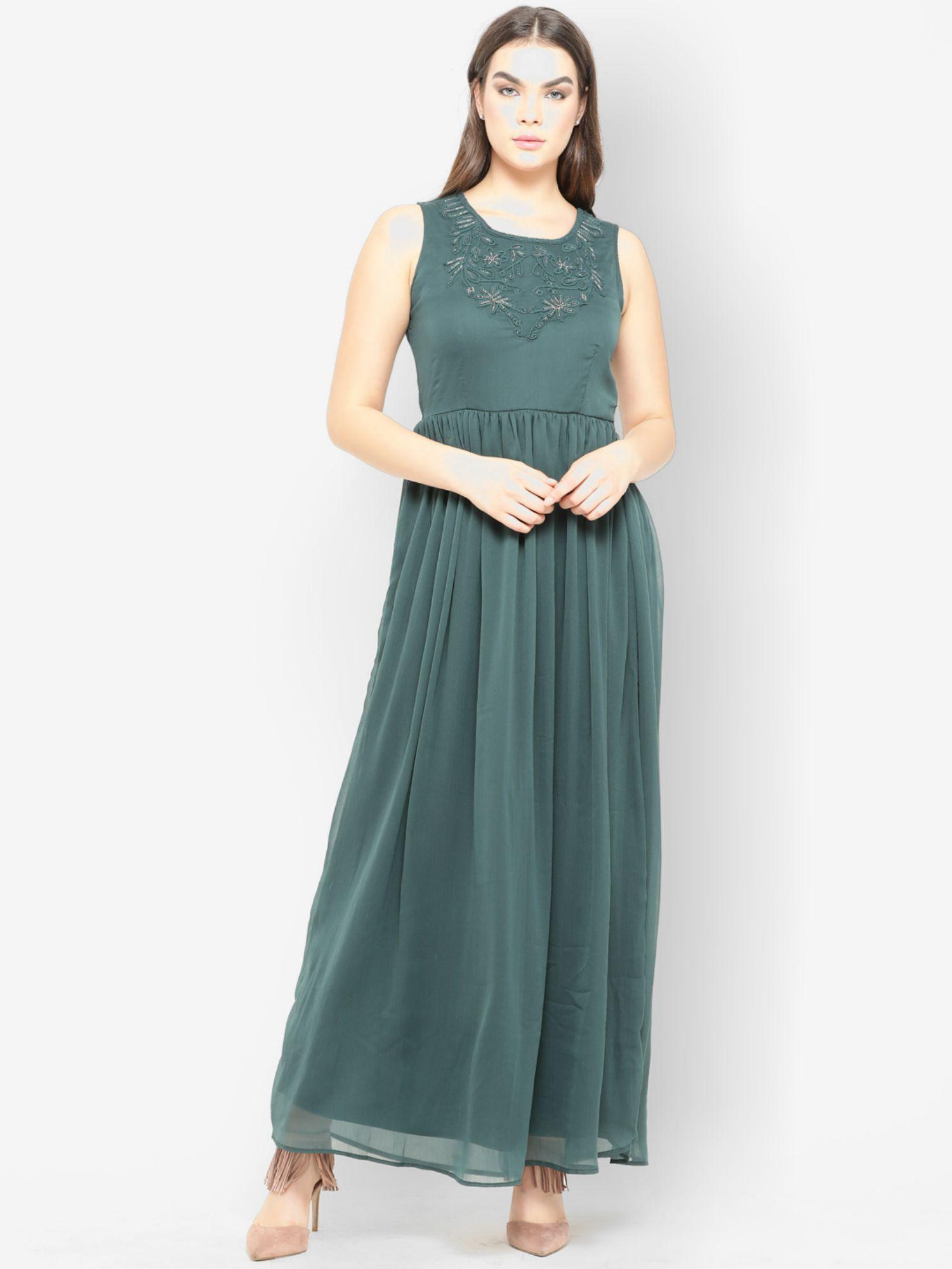 bottle green fashion dress