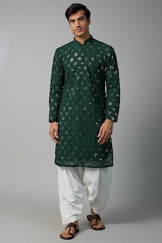 bottle green georgette mirror embroidered kurta set