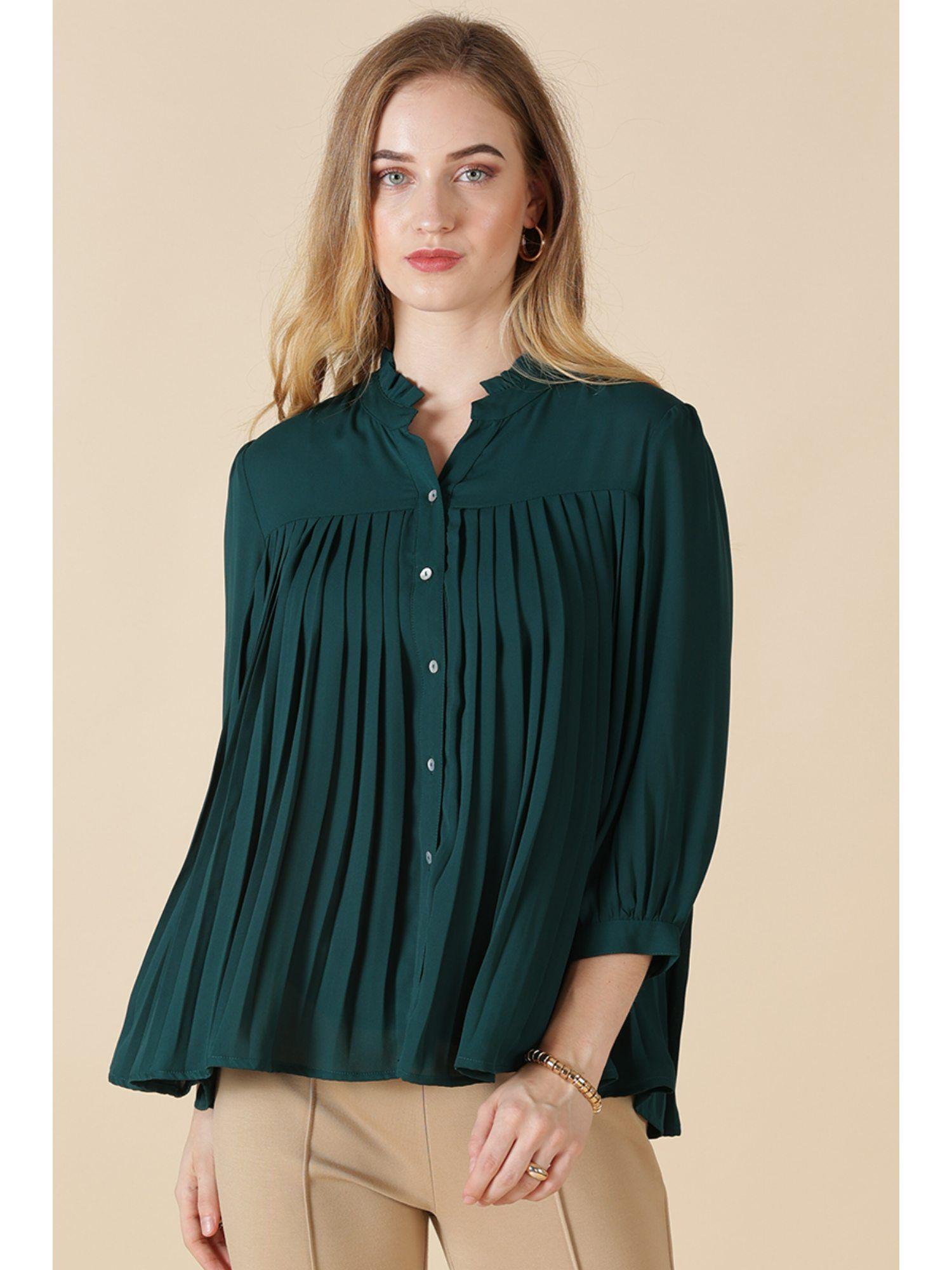 bottle green georgette shirt