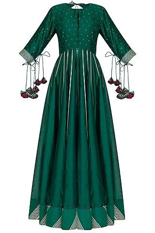 bottle green gota embroidered anarkali with dupatta