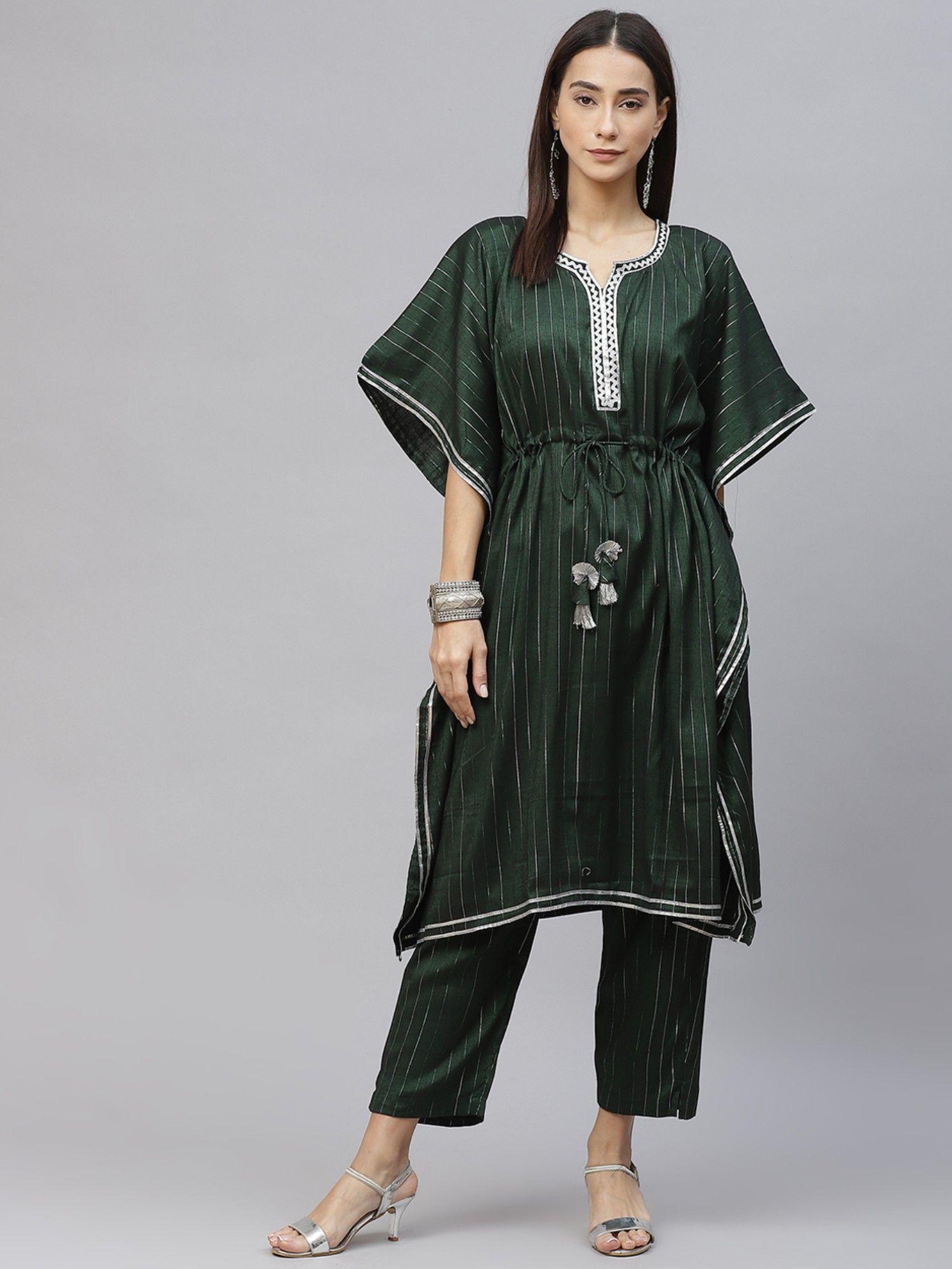 bottle green lurex kaftan set (set of 2)