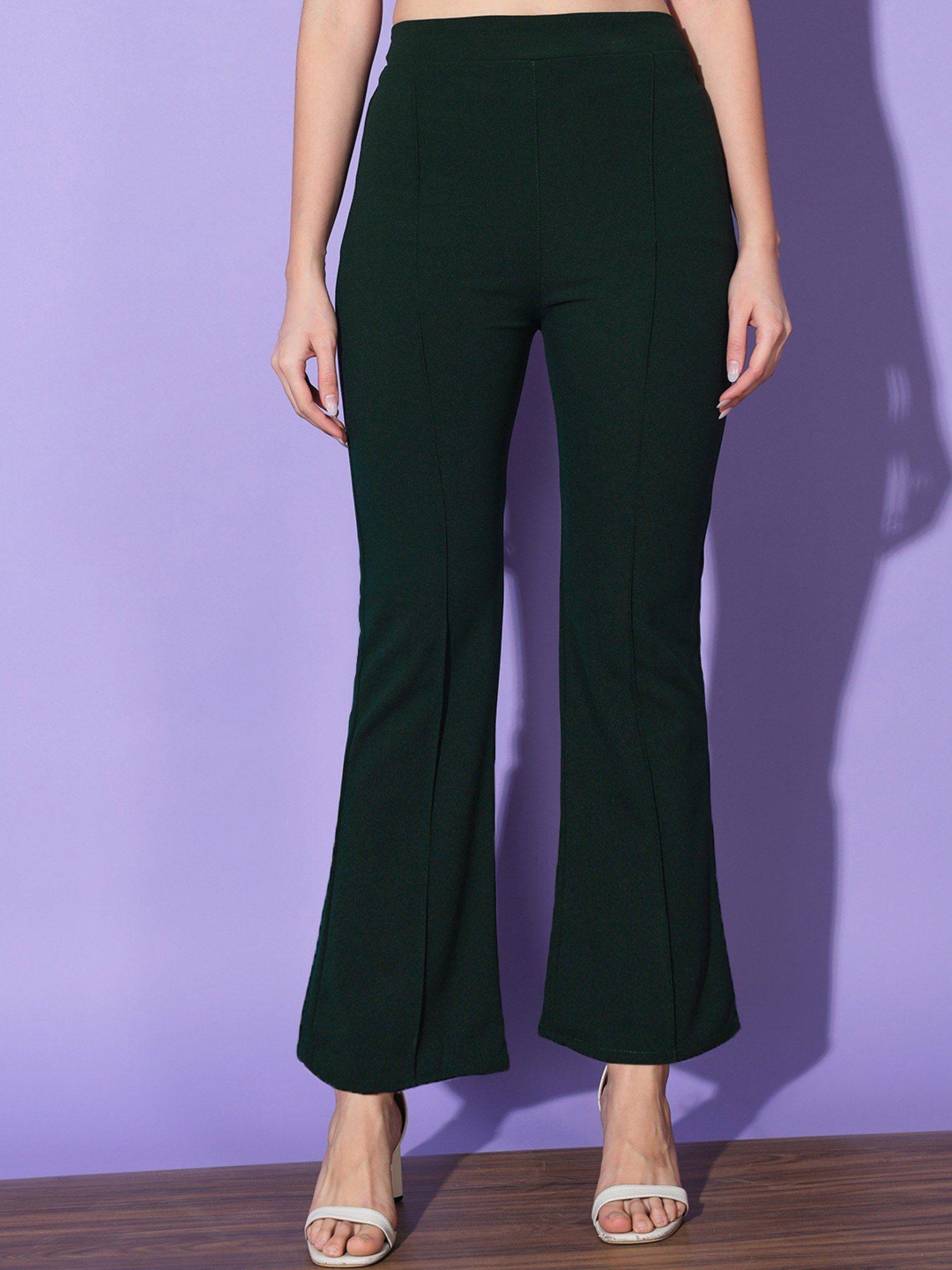 bottle green lycra full length women trouser