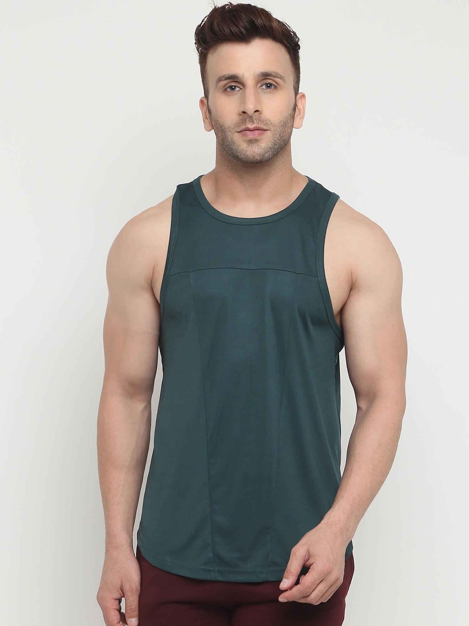 bottle green men gym tank tops green