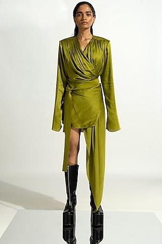 bottle green modal satin dress