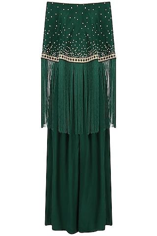 bottle green off-shoulder cape and pants set