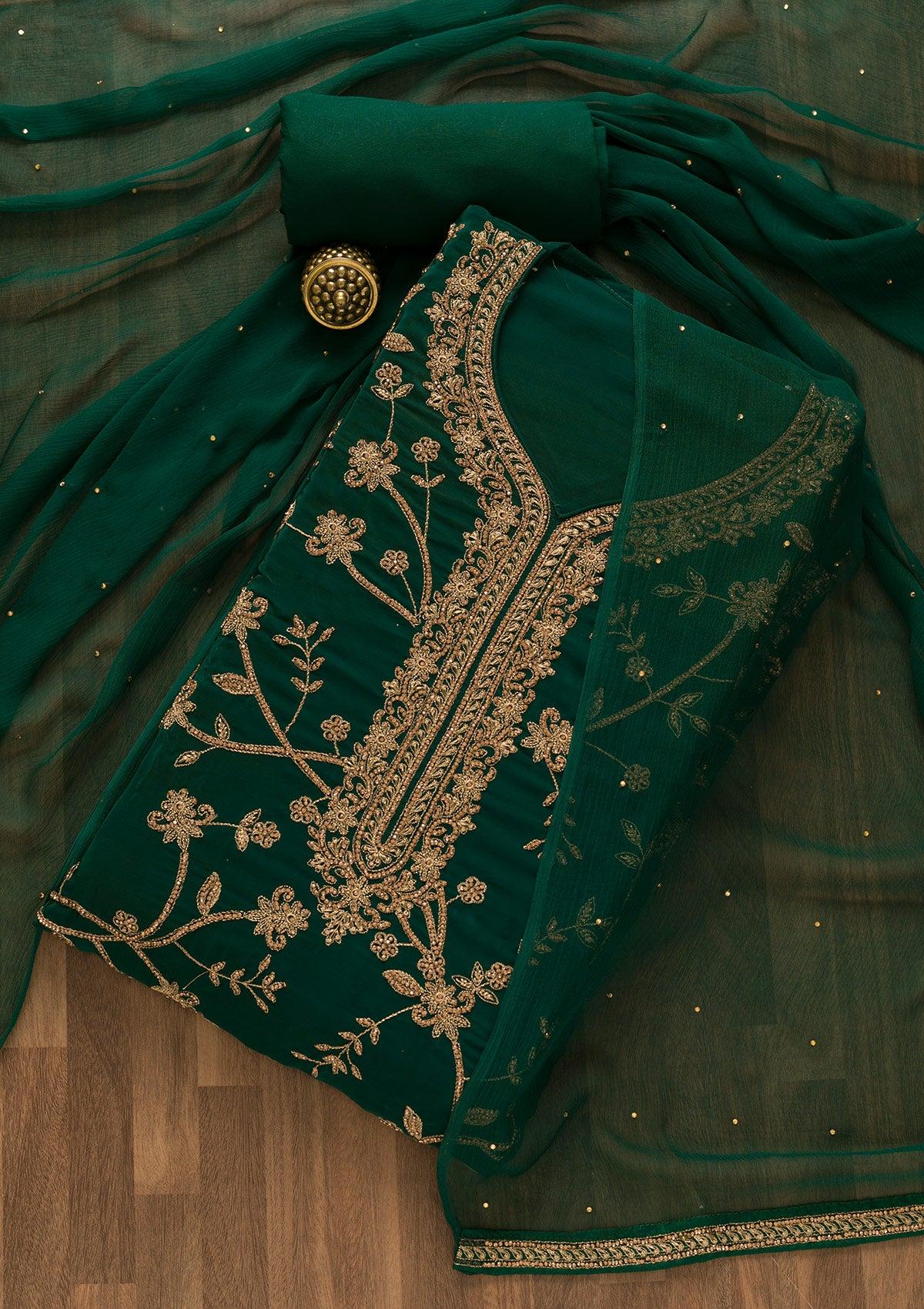 bottle green stonework crepe unstitched salwar suit