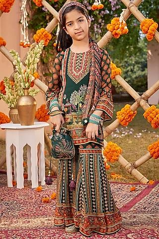 bottle green viscose georgette gharara set for girls