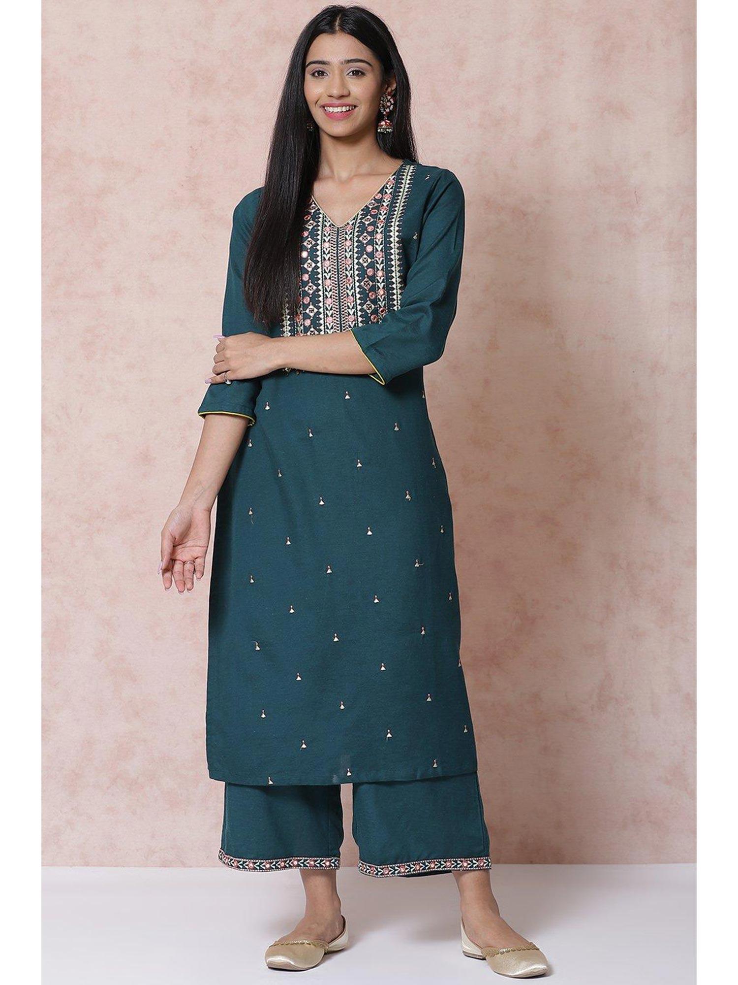 bottle green viscose straight kurta