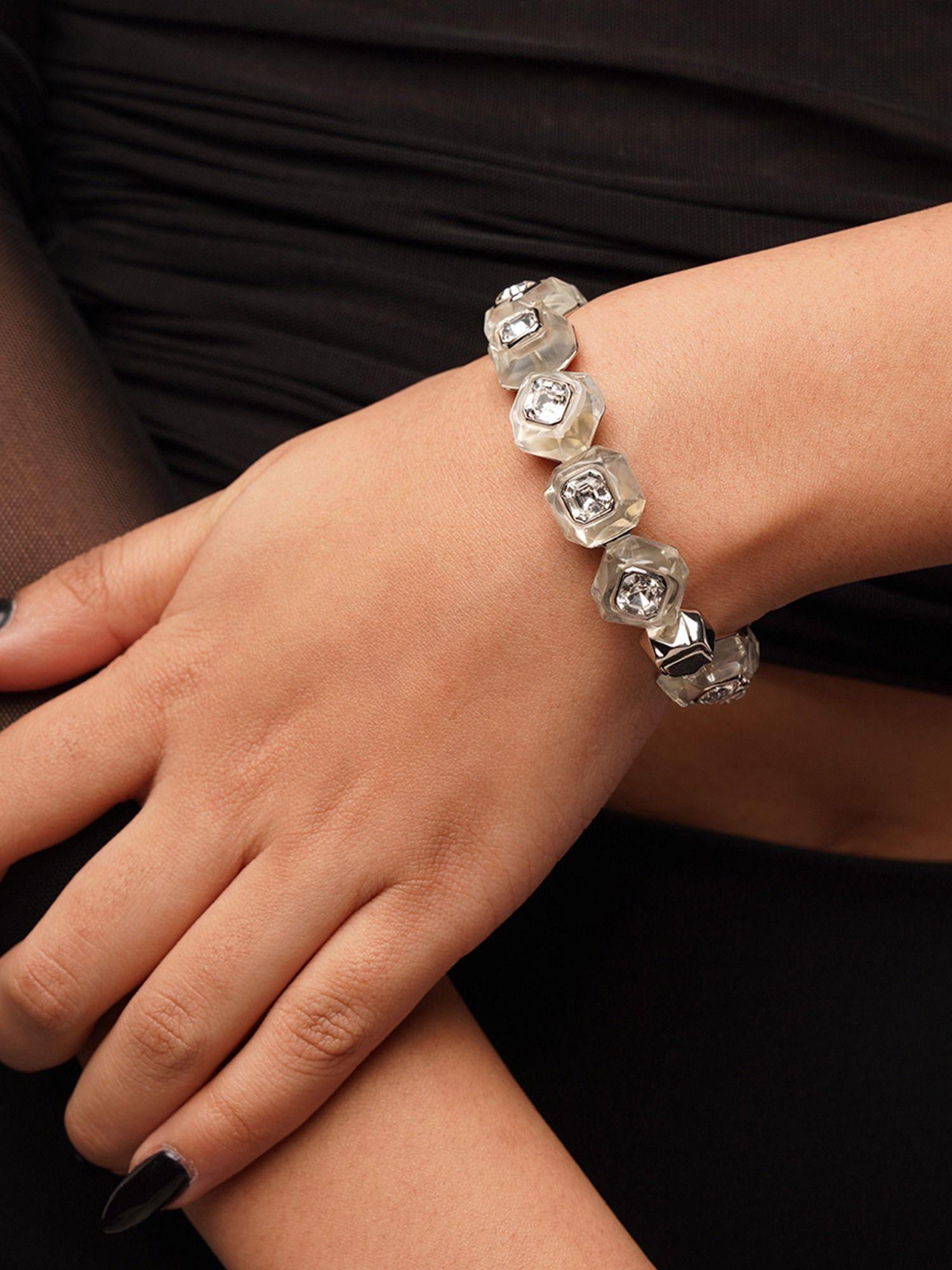 bougie infinity cut crystal bangle in rhodium plated