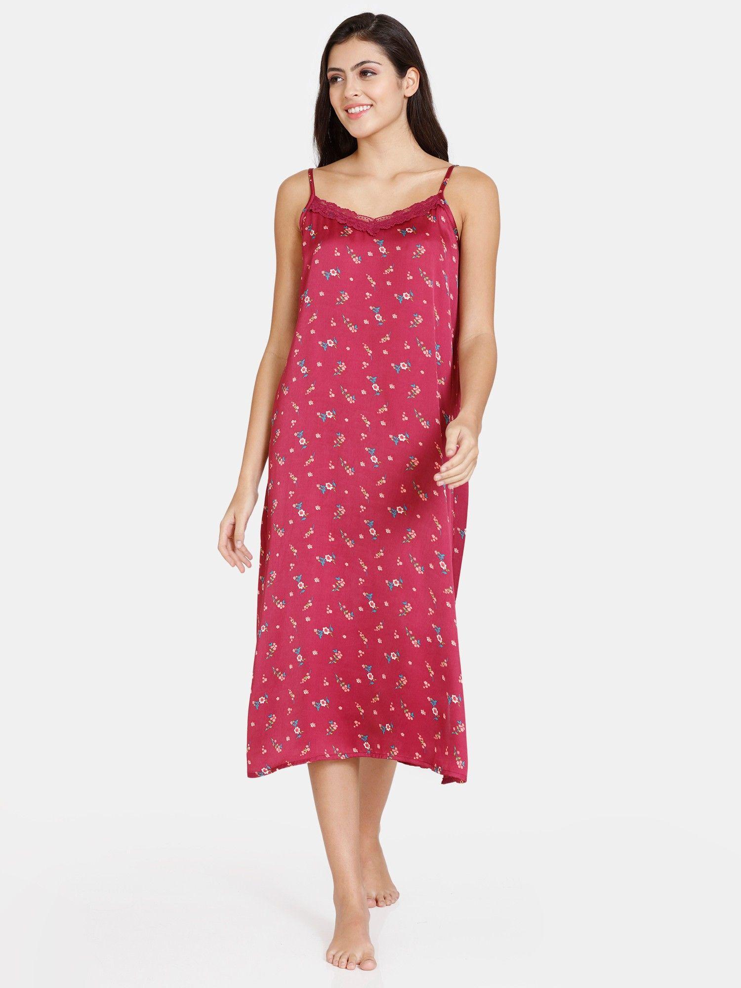 bouquet toss woven mid length nightdress - red plum