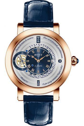 bovet dimier blue dial manual winding watch with leather strap for men - r210001