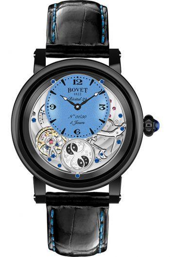 bovet dimier blue dial manual winding watch with leather strap for men - r290006