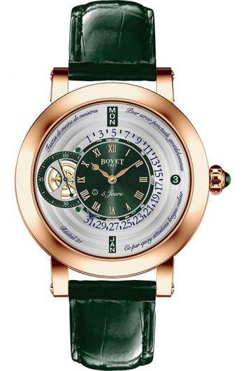 bovet dimier green dial manual winding watch with leather strap for men - r210005