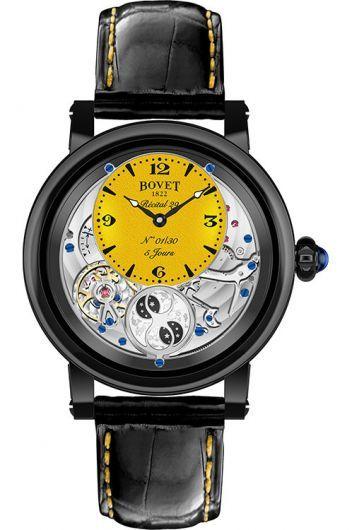 bovet dimier yellow dial manual winding watch with leather strap for men - r290005