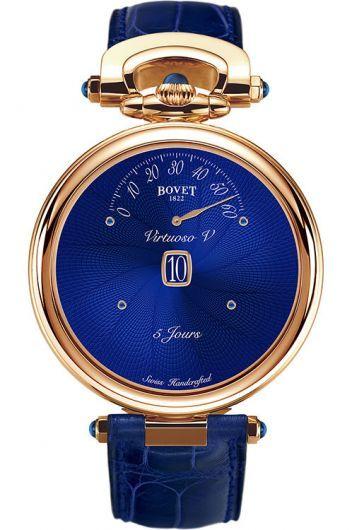 bovet fleurier blue dial manual winding watch with leather strap for men - achs025