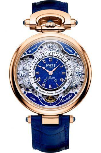 bovet fleurier blue dial manual winding watch with leather strap for men - acqpr037