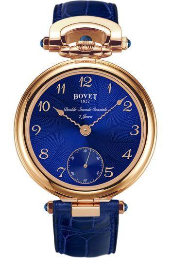 bovet fleurier blue dial manual winding watch with leather strap for men - ai43019