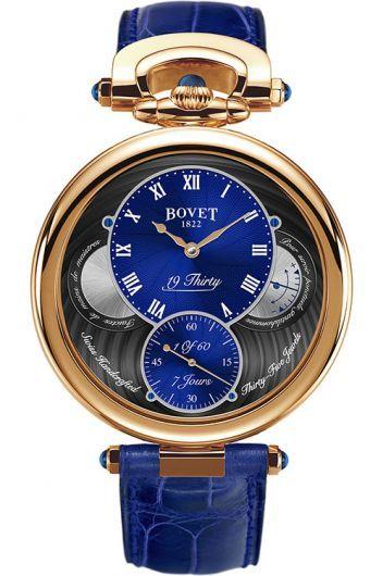 bovet fleurier blue dial manual winding watch with leather strap for men - ntr0058